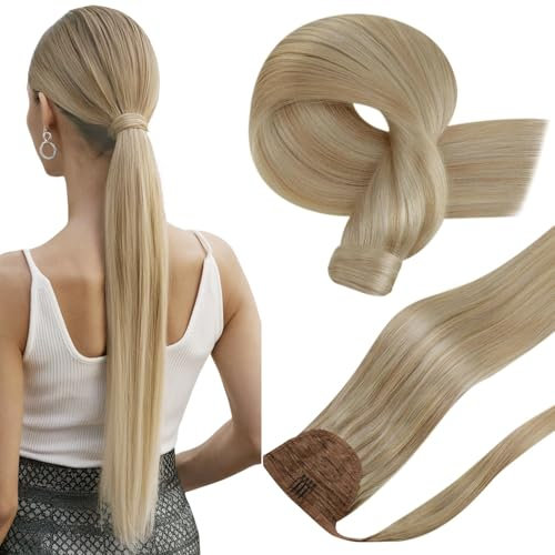 Hetto Extensions Echthaar Zopf Blond Extensions Zopf mit Clip Highlights Blond Gerade Remy Vollkopf Natürliche Invisible Haarverlängerung 80g 50 cm #12/613