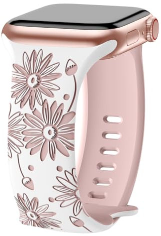 Higgs Designer Floral Engraved Straps Compatible with Apple Watch Straps 40mm 38mm 41mm 42/45/49mm,Two-Tone Flower Soft Silicone Sport Strap for iWatch Series 9 Ultra SE 8 7 6 5 4 3 2