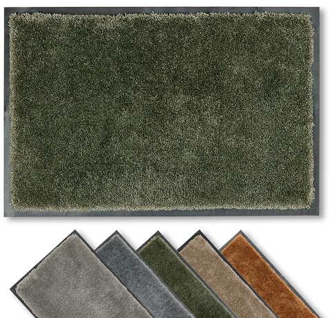 Astra Fussmatte innen rutschfest - nachhaltige Schmutzfangmatte weich - Läufer Flur waschbar per Hand - Türmatte pflegeleicht - Fußmatte moosgrün 80x120 cm