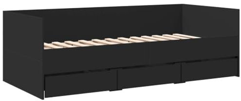 vidaXL Tagesbett, Gästebett mit 3 Schubladen mit Rollen, Schlafsofa für Schlafzimmer, Bettsofa Sofabett Daybed Bett, Schwarz 90x190cm Holzwerkstoff