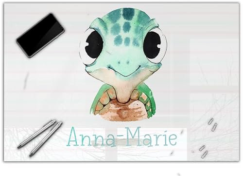 Schreibtischunterlage personalisiert mit Namen | wasserfeste Schreibunterlage, abwischbar, glatt | stabiles, hochwertiges Acrylglas, Kinder Kunststoff Tiere | 60x40cm 04- Turtle