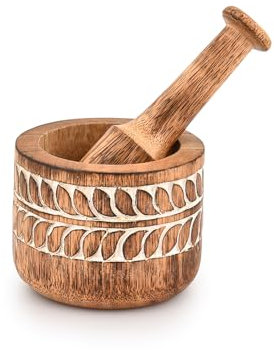 Mahasu Mortal & Pestle Mango Wood Hand Carved Mortar and Pestle Grinder/Chopper for Herbs, for Garlic Press, Coffee Grinder, Herb Spice Masher