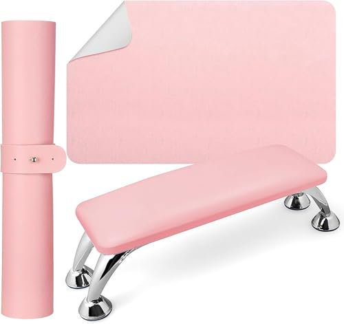 Nail Arm Rest with Nail Hand Rest Mat, Nail Art Table with Foldable Nail Table Mat, Nail Rest Stand Art Accessories Tool Soft Pillow Footstool for Nails Tech (Pink)