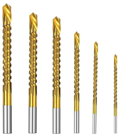 WZFC6PCS/Set Titanium Coated Drill Bit Spiral Jagged Saw Drill Bit Composite Drill Bit Twist Drill Bit,6PCS(3.0-8.0mm)