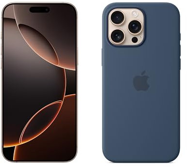 Apple iPhone 16 Pro MAX (256 GB) - Titanio Color Desierto + Funda de Silicona con MagSafe - Denim