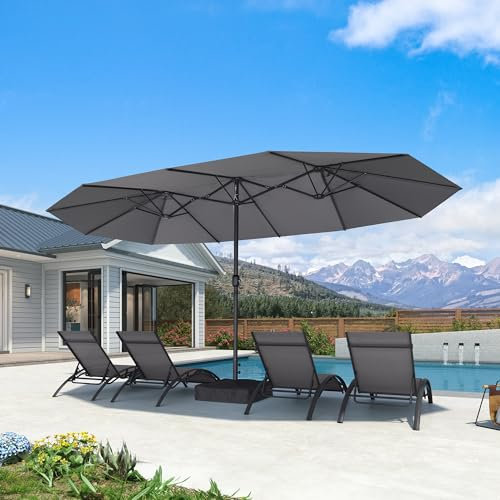 PURPLE LEAF Grand Parasol de Jardin Extérieur avec Pied 4,55 x 2,7 x 2,4 m, Parasol Rectangulaire Double Face à Manivelle Aluminium avec 12 Arêtes pour Balcon, Terrasse, Patio, Gris