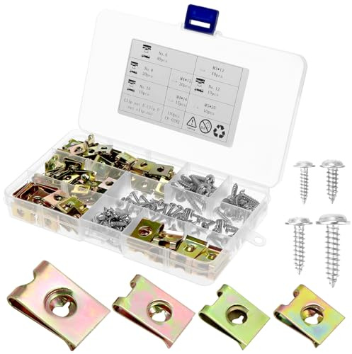 QWORK® 170 Stück Schraube Mutter Clip Kit, Schnappmutter Set, Karosserieklemmen für Auto & Motorräder(No.6/8/10/12)