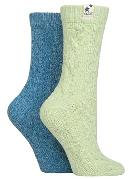 Elle Women's Chenile Boot Socks - Soft and Cosy Cable Knit in a Multipack of 2 for Walking, Hiking and the Outdoors Size 4-8 (UK, Numeric, 4, 8, Regular, Regular, Light Pine)