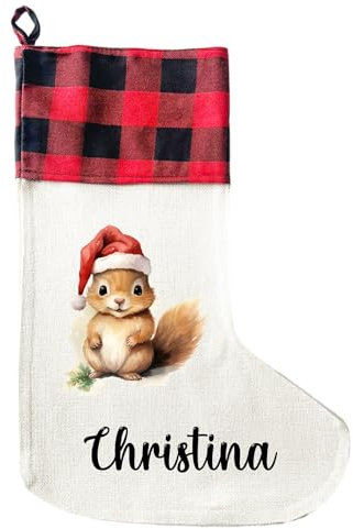 LIEBTASTISCH - Personalisierte Weihnachtssocken mit Tieren - 40cm x 30cm - Weihnachtsstrumpf zum Nikolaus oder Weihnachten - Namen - Geschenkbeutel - Nikolausstiefel zum Aufhängen (Eichhörnchen)