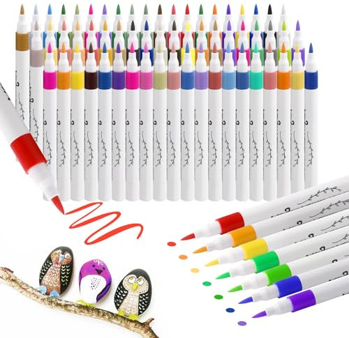 QHSXMQ Acrylic Paint Pens, 63 PCS Tooli Art Acrylic Paint Pens, Nicety Acrylic Markers for Stone, Waterproof Acrylic Pens, Colorful Water Based Markers for Egg, Glass, Fabric and Wood, 60 Rich Colors
