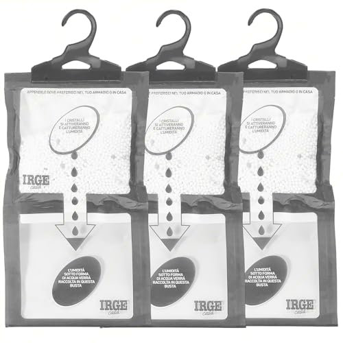 Sicignano | Set 3 Deumidificatori con Appendino 2 in 1 IRGE, Anti-Umidità e Anti-Odore, Capacità 500 ml, Ideale per Armadi e Ambienti Domestici, Fragranza Inodore