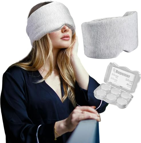 7 Stück Schlafmaske und Silikon Ohrstöpsel Set, schalldichte ohrenschützer zum schlafen, verstellbares Kopfband, Schlafmaske baumwolle, augenbinde schlafen & schlafbrille damen bequem, deep sleep mask