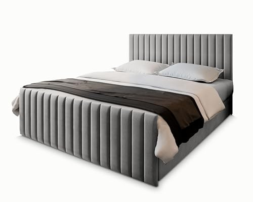 Masseno Boxspringbett Arion 160x200 cm Komplett-Set mit Matratze und Topper, Polsterbett mit Zwei Bettkästen -Hellgrau, Paros 05