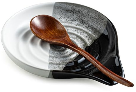 Cormomu Large Ceramic Spoon Rest for Stove Top & Kitchen Counter, Heat-Resistant Spoon Holder for Cooking Utensils, Spatula & Ladles, Nonstick, Dishwasher Safe, Cute Design, Gradient Black