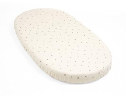 Stokke Sleepi Fitted Sheet V3, Flower Ecru - Soft Sheets for Sweet Dreams - Made for Oval Sleepi Bed - 100% Fine Cotton Percale - Washable
