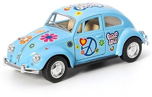 Easy Toys Modellauto kompatibel mit Hippie Volkswagen Classic Beetle. Maßstabsgetreues Spielzeugauto mit zu öffnenden Türen. Automodellierung. (Himmelblau)