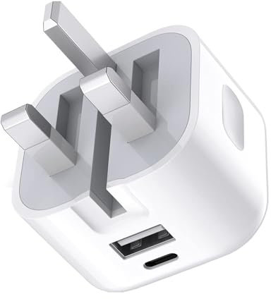 USB C Plug, 20W Dual Port Type C Fast Charging Foldable Plug, Wall Power Adapter Plug UK, 3.0 Charger Block for iPhone 15/14 /13 Pro Max/Plus/ipad pro/Samsung Galaxy/Tablet