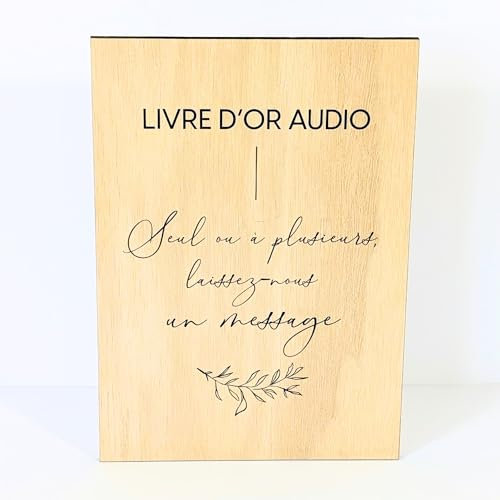 Signalétique mariage - Livre d'or audio | Panneau bois A5 - Decoration mariage - Affiche livre d'or mariage