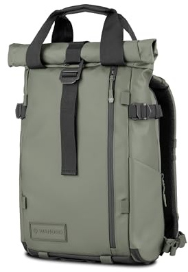 WANDRD PRVKE Backpack: Travel & Camera Bag for Creators, Zip, Pocket, or Rolltop Access – Bag Only or Bundle, Wasatch Green, 15L (Photography Bundle), Rolltop