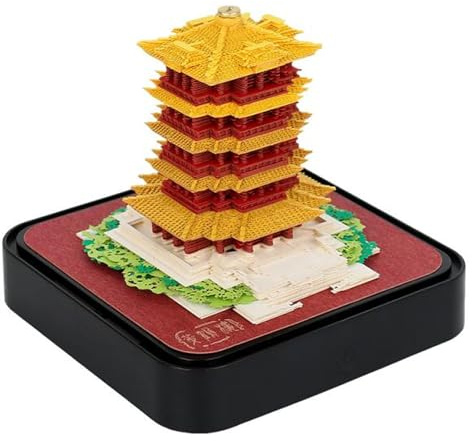 MOTOULAX Calendrier 3D 2024 Bloc-notes chinois jaune en forme de tour de grue sculptée sur papier, sculpture à faire soi-même, bloc-notes d'art 3D pour la maison, le bureau, cadeau de Nouvel An