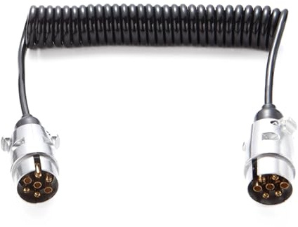 Feuunly 3,7m Cable Extensión Remolque 7 Pines, Espiral Remolque, Norma ISO 1724, Enchufe Macho de Aluminio, Núcleo de Cobre Puro Carcasa de PU, para Vehículos Europeos, Remolque, Yate, RV 12V/24V