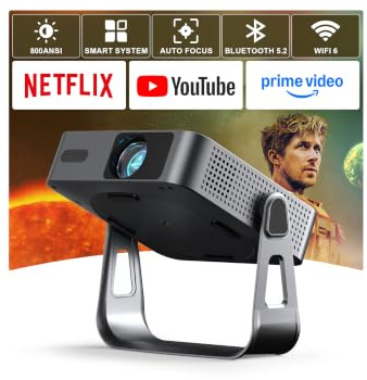Smart Beamer【800ANSI ＆ Offizielle App】 Mini Projektor mit Autofokus ＆ Trapezkorrektur, VOPLLS 1080P Full HD WiFi6 Bluetooth Beamer 4K Heimkino/Outdoor Klein Projector für Handy (Schwarz)