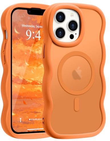 Pepmune Magnetic for iPhone 13 Pro Max Case Translucent Matte Orange | Compatible with Magsafe,Cute Curly Wave Frame Phone Case,Soft TPU Bumper Slim Fit Shockproof Protective Cover for Men-Orange