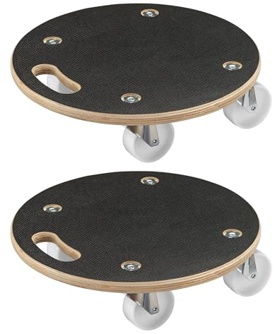 Wiltec 2X Transportroller 380 x 110 mm rund 250 kg Traglast je Möbelroller, Rollbrett aus Holz mit 4 Lenkrollen