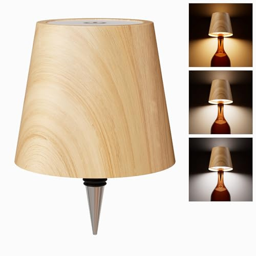 nulmvic Wireless Bottle Lamp,Touch Control Table Lamp, Dimmable 3 Color Temperatures,Wine Bottle Light for Bars,Restaurants,Outdoor,Decor(Woodcolor)