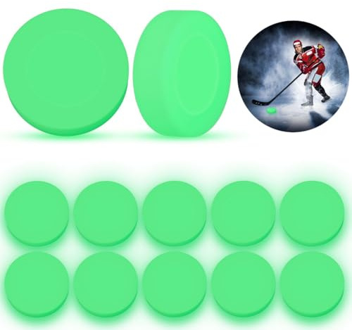 Tressify 12er-Pack leuchtende Eishockey-Pucks, selbstleuchtende, grüne Pucks für Kinder, perfekt für Partys und Spiele im Freien