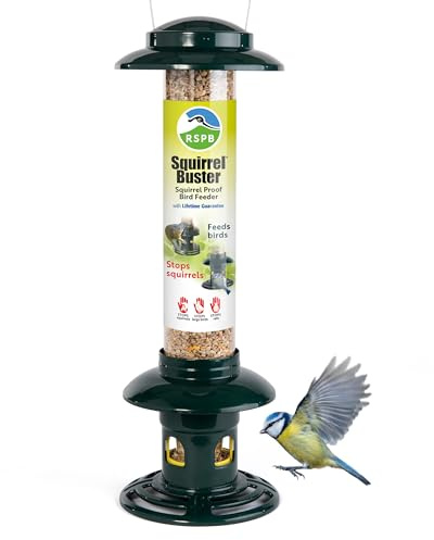 RSPB Squirrel Buster Bird Feeder - 100% Squirrel Proof Bird Feeder UK Supports RSPB Conservation - Easy Clean Bird Feeder for Small Birds, Green