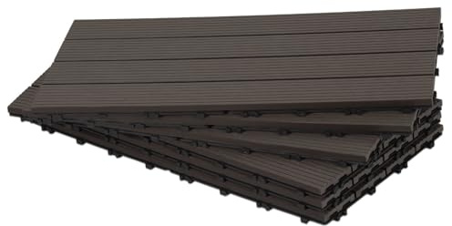 Vkechh Dalles de terrasse en WPC 30 x 60 cm, couleur Café, lot de 12 pièces (2 m²) avec système d'emboîtement, dalles d'extérieur résistantes à l'humidité, aspect bois