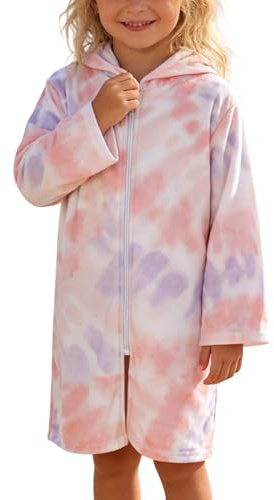 HELLORSOON Badeponcho Kinder Frottee Cover Up Strandkleid Mit Kapuze Badekleid Mit Reißverschluss Badeanzug Rock Baumwolle Schwimmanzug Saugfähiges Poncho Sommer Mädchenkleid Bademantel Bademode