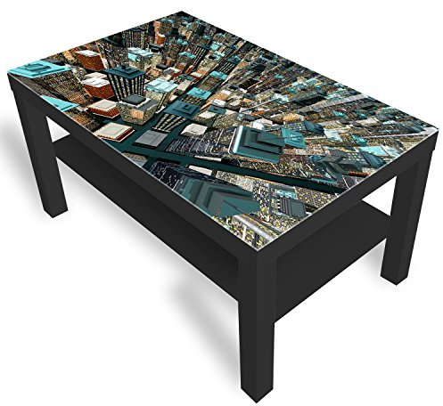 DekoGlas Beistelltisch Couchtisch 'Urbane Architektur' Sofatisch mit Motiv Glasplatte Kaffee-Tisch, 90x55x45 cm Schwarz