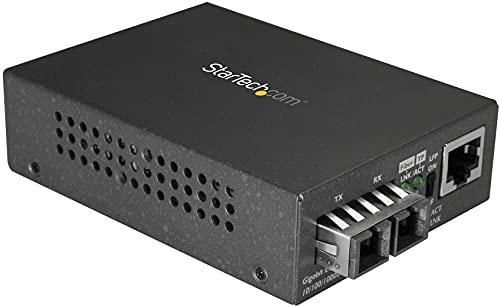 StarTech Single-Mode SM SC Medienkonverter, eigenständig, 10km, 1310nm | Für 10-1000Mbps Netzwerke, Gigabit Ethernet auf SC LWL, Jumbo Frames, Auto MDI-X