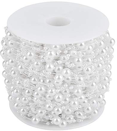 Perle Garland String, 60m / Rolle Schleifen Perle Draht Perlen Garland String DIY Hochzeit Dekoration 3mm + 8mm(Weiß)