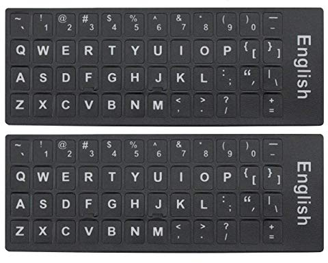 Tastatur-Aufkleber mit weißem Schriftzug auf schwarzem Hintergrund für universelle Computer, Laptop, Desktop, Notebook-Tastatur, 2 Stück English Letters