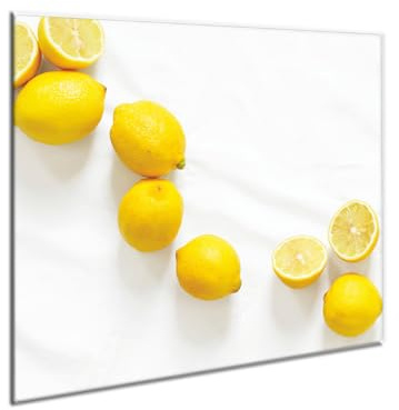 decorwelt | Herdabdeckplatte Glas 60x52 cm Ceranfeld Abdeckung Spritzschutz Abdeckplatte rutschfest Ceranfeldabdeckung Küche Gelb Zitrone