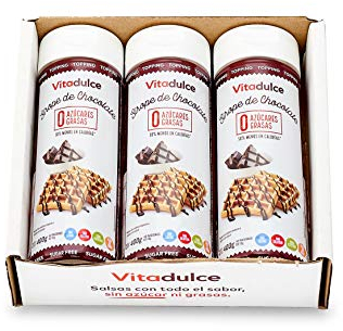Sirope de chocolate sin azúcares añadidos, Topping de chocolate, Sirope bajo en calorías 400 gr. Pack de 3 unidades - Vitadulce