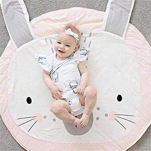 Kinderteppich, Baby krabbeln Matte Neugeborenes Baby Padded Spiel Matten Baumwolle Krabbeln Mat Spiel Teppiche Runde Boden Teppich (Rosa Hase)