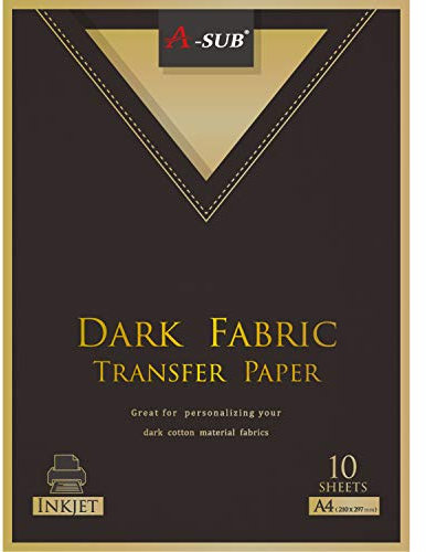 A-SUB Inkjet Iron On T Shirt Transfer Paper for Dark Fabrics 10 Sheets A4, Print Your own DIY Shirts for Christmas, Anniversaries, Birthdays and Parties