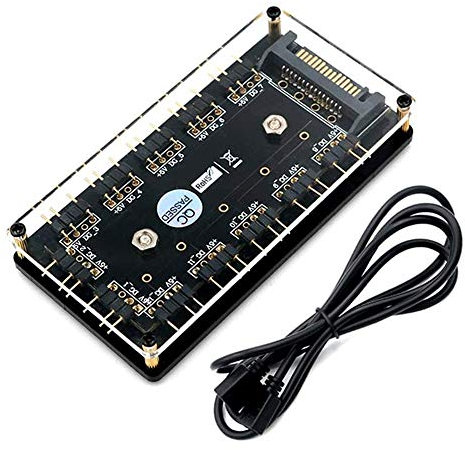 HLT 12 Wege 5 V 3 Pin ARGB HUB RGB LED Splitter Hub mit PMMA-Gehäuse und magnetischer Abstandshalter für ASUS/MSI 5V 3Pin LED Controller