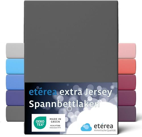 etérea Extra Jersey Spannbettlaken 180x200cm - 200x220cm Anthrazit bis 35 cm Höhe 100% Baumwolle Spannbetttuch Bed Sheets Bettbezug für Boxspringbetten Bettlaken 180x200 cm - 200x220 cm Anthracite