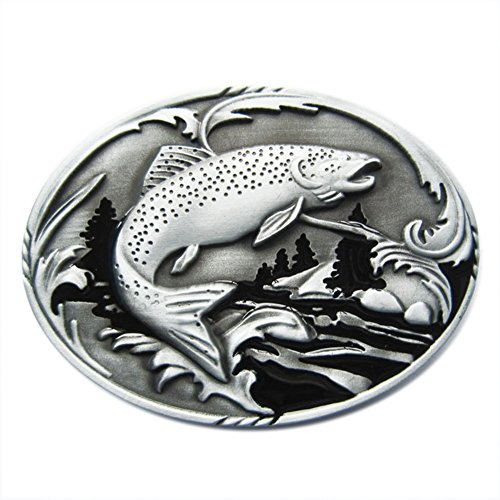 JEAN'S FRIEND Gürtelschnalle im Vintage-Stil, zum Angeln, für Wildtiere und Angler, silberfarben antik-optik, Large