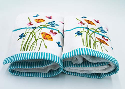 Lex's Linens Pack of 2 Floral & Butterfly Embroidered Bath Sheets (100 x 140 cm)