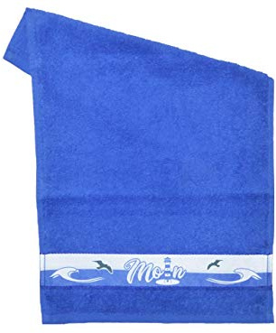 Fördeblau Maritimes Frottee Gästehandtuch 'Moin' - 30x50 cm, Blaues Handtuch für Badezimmer, 100% Baumwolle - Nautisches Design