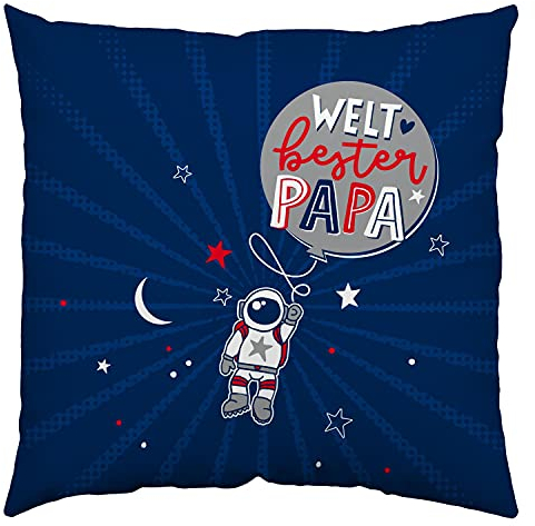 H:PPY Life Kissen Motiv Papa Astronaut | Zierkissen, Baumwolle, 40 cm x 40 cm | Kissen mit Spruch | 47406
