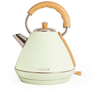 CREATE/KETTLE RETRO L/Elektrischer Wasserkocher Pastellgrün/Schnelles Aufkochen, Fassungsvermögen 1,7L, Abschaltautomatik, Anti-Kalk-Filter, Wasserstandsanzeige, Ø19cm, 2200W
