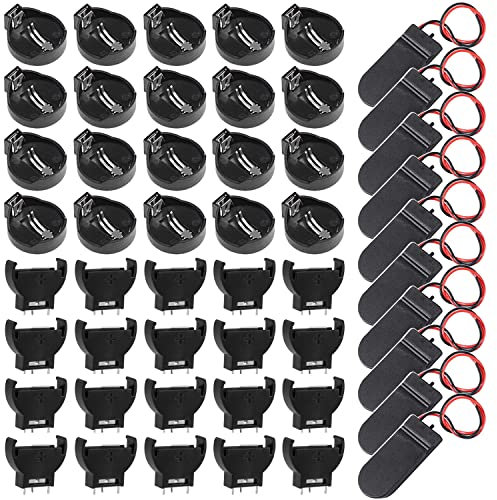 GTIWUNG 40 Stück 3V CR2032 Knopfzellen Batteriehalter CR2032 Knopfzelle Halter, Knopfzellen Halterung CR2032 Batterie Halterung, Knopfzellenhalter, Horizontal + Vertikal,10Pcs 6V Schalter Akku-Halter