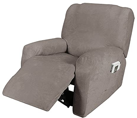 Housse de Fauteuil Inclinable Relax 1 Pièce, Extensible en Velours, Lavable à la Maison, Protecteur de Fauteuil (1 Place, Beige)